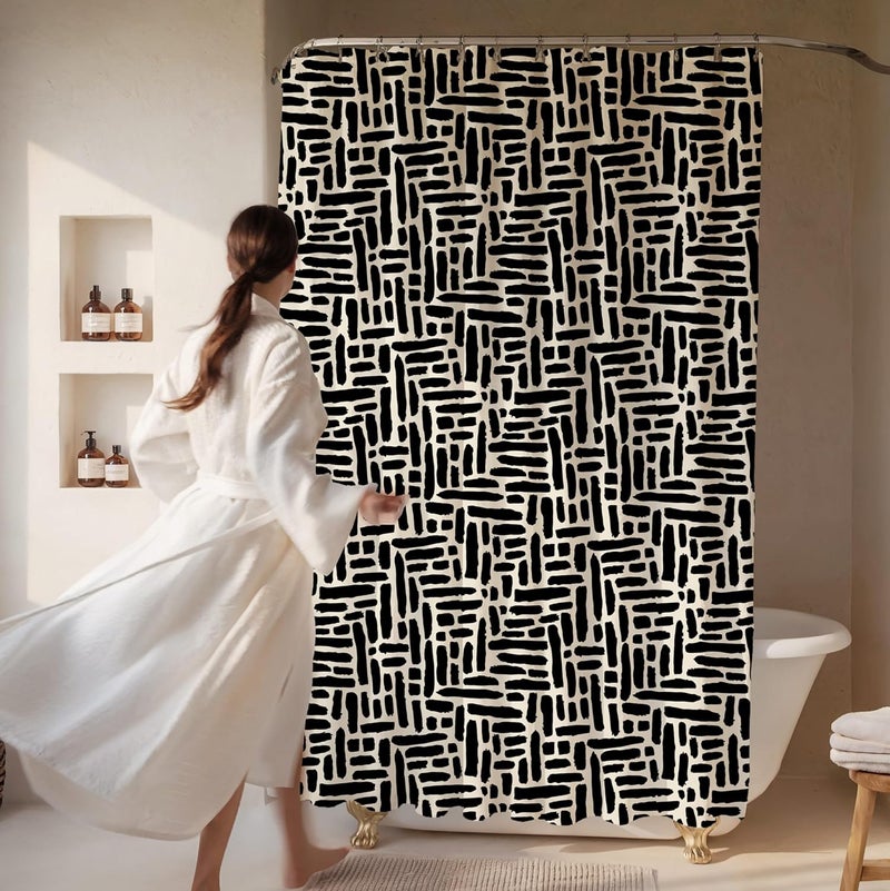 Worthwhile Goods Modern Black and Ivory Brushstroke Print Shower Curtain - Abstract Minimalist Pattern - Neutral Design - Trendy Fabric Shower Curtain for Any Bathroom - 72x72 Inches (Brushstroke) - Image 2